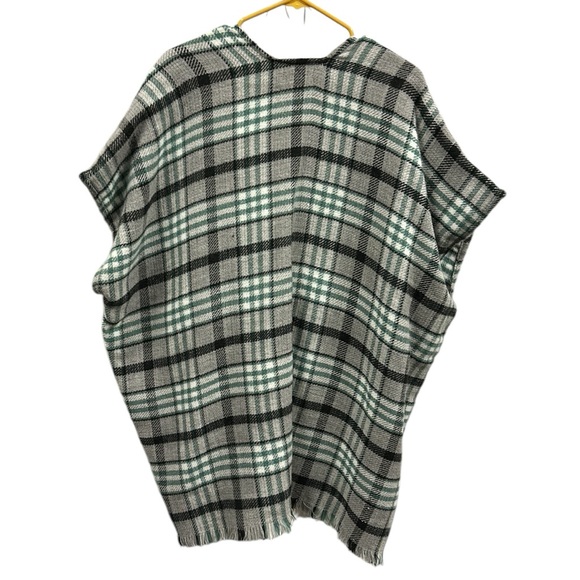 Loft Gray Green Plaid Blanket Kimono Wrap Jacket Top Oversized Womens XS Small - Picture 2 of 9